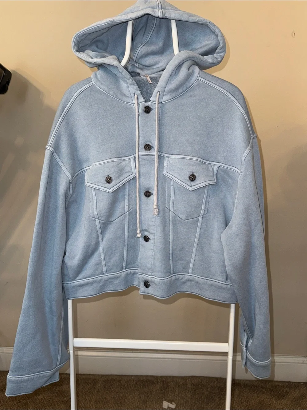 Free People Powder Blue Oversized Hooded Jacket